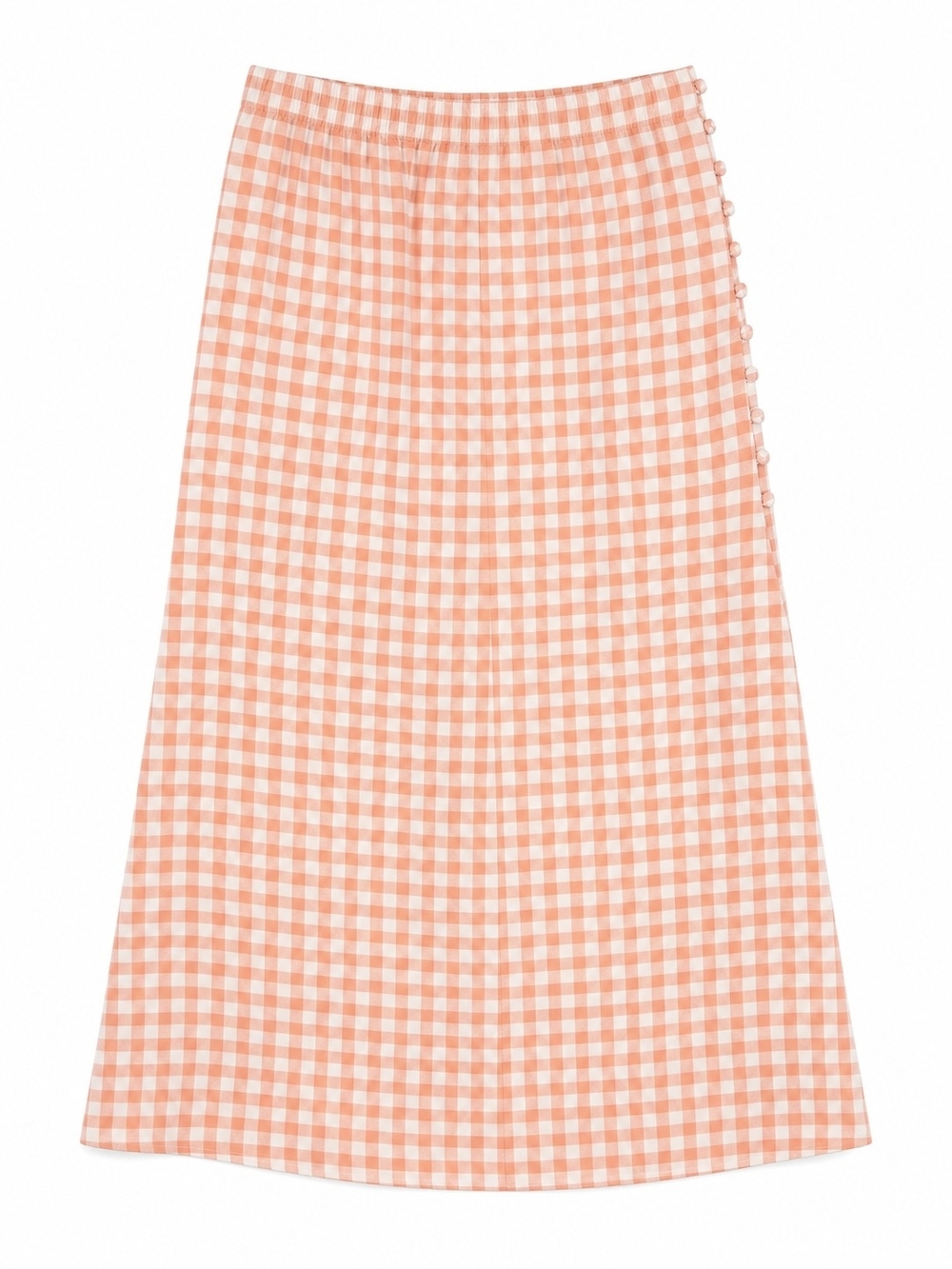 Bershka Peach White Gingham Linen Blend Side Button Midi Skirt US M